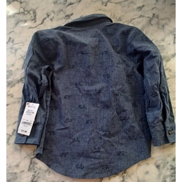 Carters Child of Mine Boy 2T Shirt Button Down NWT Tiger Print Chambray Preppy - Picture 6 of 6